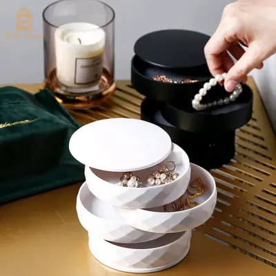 Boîte de rangement de bijoux multicouche Rotatif Avec Miroir