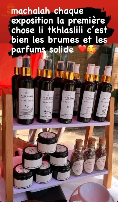 brume de linge et galet et des bouquets de bougies parfumé