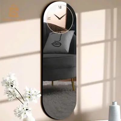 Horloge style modérne murale en Miroir acrylic Ovale