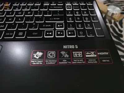 Acer nitro 5 15.6" 2021 
Produit neuf, sous emballage
مستعمل مدة عام 
+1*skin autocollant (antirayure & waterproof) offert avec le pc (❗voir photos)

🔥Processor: Intel i5-11400H processor (24MB cache, turbo boost up to 4.80Ghz)
🔥Operating system: Windows 11
🔥Graphics card:
❗NVIDIA GeForce RTX3060 6go DDR6, dynamic boost 2.0
❗Intel UHD Graphics Xe 16EUs (Tiger Lake-H) (350 - 1450 MHz)
🔥RAM: 16GB DDR4 3200mHz Dual channel memory
🔥Storage: 512GB M.2 NVMe™ PCIe® 3.0 SSD

‼️ÉCRAN : 15.6" IPS screen , DC
❗Résolution : 2560×1440 (16:9) QHD 2.5K
❗Couleur : 100% DCI-P3 = 125% sRGB
❗Refresh rate : 165Hz
❗Response time : 3ms
❗Brightness : 300 nits 

🔥Network: WiFi6+ , killer ethernet E2600, OFDMA
🔥Bluetooth : 5.2
🔥Camera: 720p HD Camera
🔥Sound system: DTS: X Ultra
🔥Keyboard: Backlit RGB Keyboard
🔥Battery & Power: 57Wh
🔥Size: 363mm*255mm*24mm
🔥Weight: 2.3KG
🔥Ports: USB 3.2 Gen1×2, USB 3.2 Gen2×1, USB-Type-C ×1, HDMI 2.1×1,  RJ45×1,  3.5mm headphone microphone jack×1
🔥Package: PC*1, power adapter*1, Power adapter cable*1, SKIN

🌟Prix : 22.5m (meilleur prix au marché)
