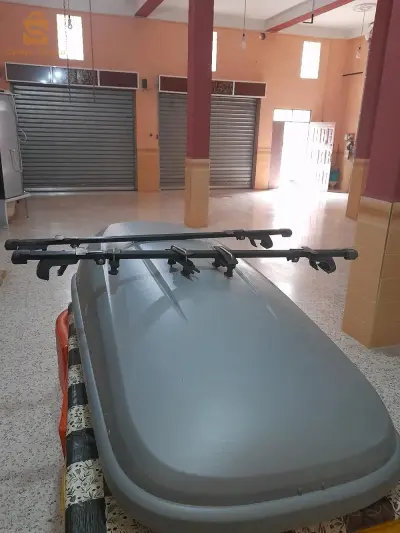coffre de toit avec les barres fixateur