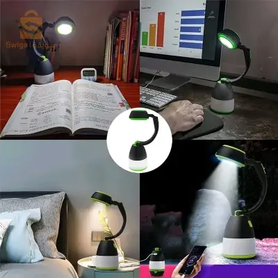 مصباح لاسلكي محمول ومبتكر بتقنية LED متعدد الوظائف مع مصباح مكتب ومصباح تخييم وكشاف