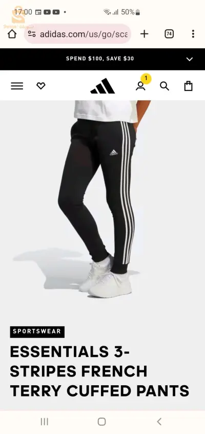 ADIDAS ESSENTIALS 3-STRIPES FRENCH TERRY CUFFED PANTS