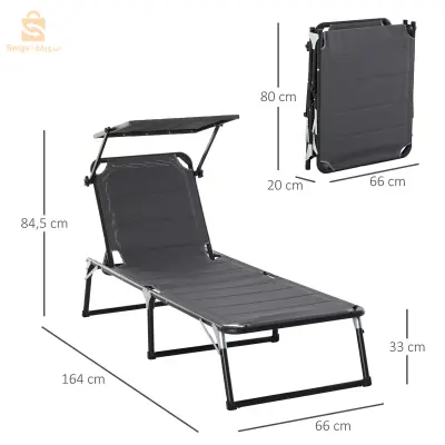 Chaise Longue Pliable avec pare-Soleil en tissu Oxford 600D Capacité de poids 120 kg V4