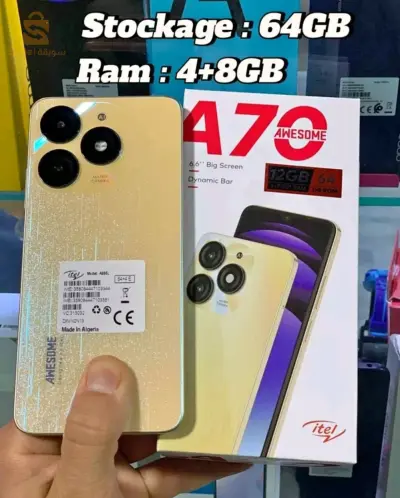 Smartphone itel a70 (64gb)
الالوان المتوفرة 
الاخضر
الاسود
Modèle : itel A70 
Stockage : 64GB
Ram : 12GB  4+8
Batterie : 5000mAh 
20000دج
0665955230فب👉viber watts