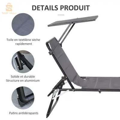 Chaise Longue Pliable avec pare-Soleil