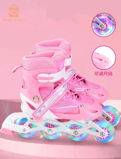 بكرات محاذاة مريحة للأطفال مع عجلات RGB - مقاس وردي 35-38 / 38-42$👍