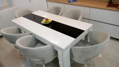 Table de salle à manger rectangle 6 personnes blanche et noir