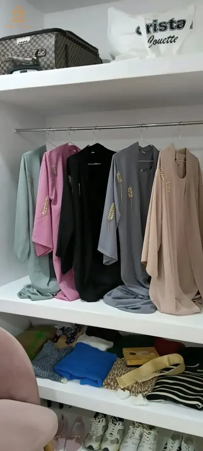 abaya deux pièces disponible en:Taille 1 :36-38Taille 2 :40-42les couleurs : noir,gris, beige, vert d'eau et Rose.