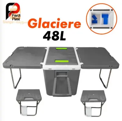 Glaciere Ferdi Plast Capacité 48L Avec 2 Chaises Portables et Roues