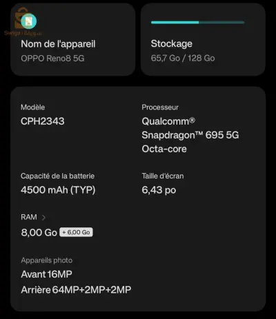 oppo Reno 8 lite 5G n9ay mfih HTA problème