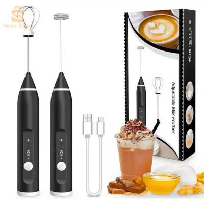 Mousseur à Lait, USB Rechargeable Portable mini fouet electrique 3 Vitesses avec Dual Fouet Tête Spirale