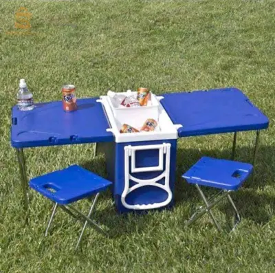 Ferdi Glacière Portative 48L Avec Table, 2 Chaise Ideal Pour Camping