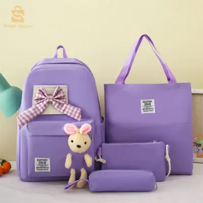 Ensemble Sac à dos Kawaii 4 pièces, joli sac à dos lapin pour la rentrer scolaire