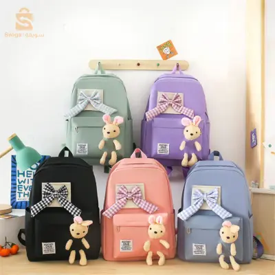 Ensemble Sac à dos Kawaii 4 pièces, joli sac à dos lapin pour la rentrer scolaire