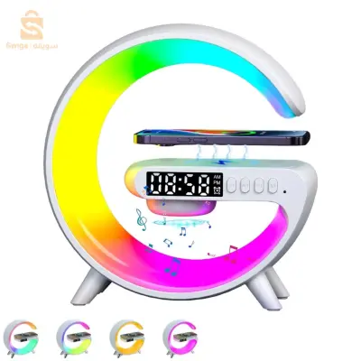 ساعة المنبه الذكية نوع G بشحن لاسلكي ومكبر صوت بلوتوث وإضاءة RGB موديل G63-أبيض