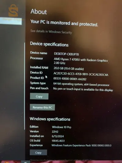 DESKTOP
Processor
AMD Ryzen 7 4700u
Installed RAM
20.0 GB
Disk: SSD 1T
Ecro 144 hz