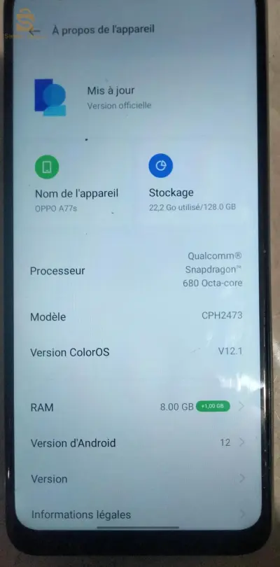 oppo a77s  128/8+1 ram
