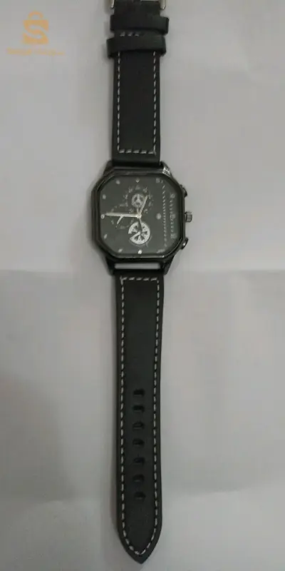 Montre à quartz avec bracelet en cuir PU pour homme, grand cadran carré, montre-bracelet noire cool, affaires, sport