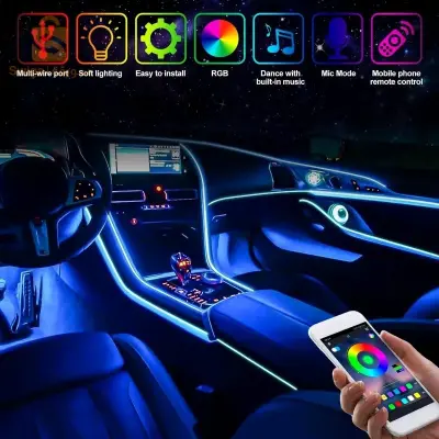 Bande lumineuse LED en néon RGB pour intérieur de voiture, éclairage suivi son d'ambiance Avec app et télécommande
