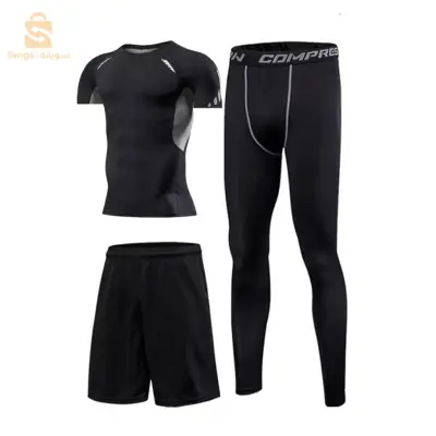 Ensemble de Compression pour Hommes de Sport 3 pièces Top et jambiè