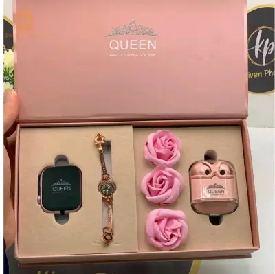 ساعة نسائية راقية وجذابة مع سوار وسماعات