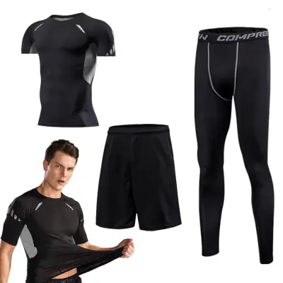 Ensemble de Compression pour Hommes de Sport 3 pièces Top et jambières