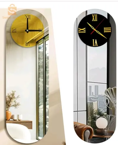 Horloge Murale Silencieuse Forme Oval Chiffre Romain 90x35cm
