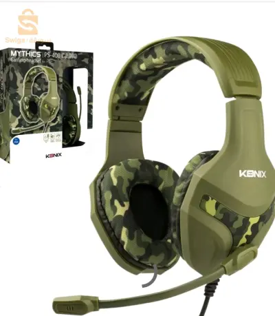 Konix Mythics Casque gaming filaire PS-400 pour console Haut-parleurs 40 mm - Microphone - Motif camouflage vert kaki