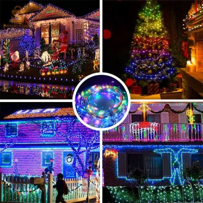 سلسلة إضاءة خارجية 100 LED متعددة الألوان 10 متر RGB مزامنة الموسيقى