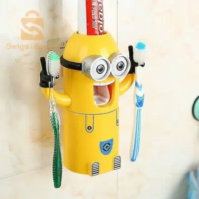 Minions Distributeur et porte brosse a dent 2 in1 presse-dentifrice automatique pour enfants