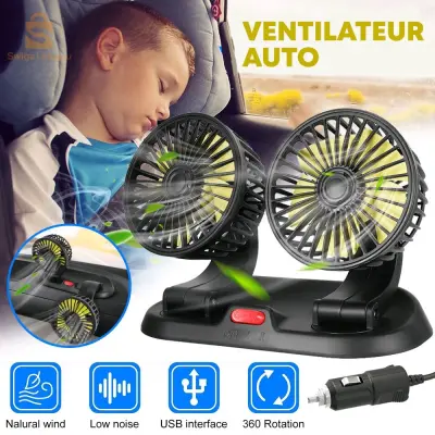 Ventilateur de voiture puissant et silencieux double rotation à 360 -12V