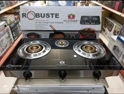 Réchaud à gaz 3 feux en verre ROBUSTE