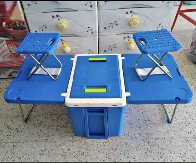 Ferdi Glacière Portative 48L Avec Table, 2 Chaise Ideal Pour Camping