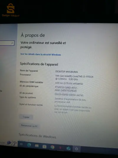 HP 14 11th gen. Intel (R) Core(TM) i3-1115G4 RAM 4.00 GO