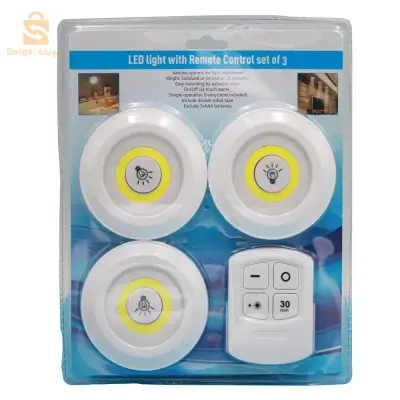 مجموعة من 3 مصابيح LED لاسلكية مع جهاز تحكم عن بعد