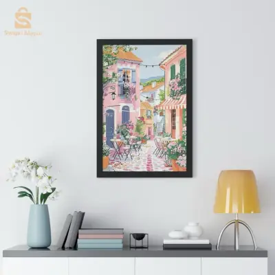 cadre de  Rue fleurie méditerranéenne, décoration murale colorée