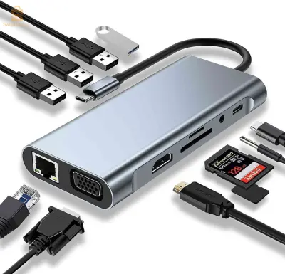 Adaptateur HUB 11 en 1 USB-C to HDMI + RJ45 + Type-C + SD + MICRO SD + 4 * USB 3.0 + AUDIO + VGA