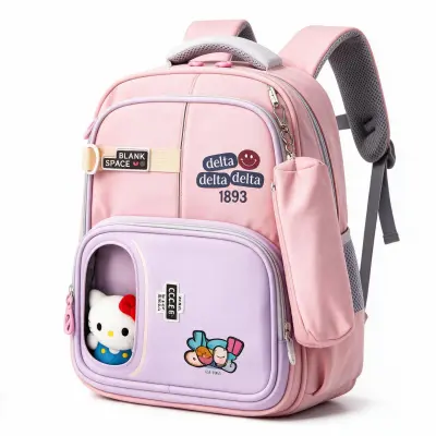 Sac à Dos Scolaire Delta Design Ergonomique avec Trousse et Pendentif Ours Inclus Rose SACKDS35RS - حقيبة ظهر مدرسية عصرية مع مقلمة مدمجة